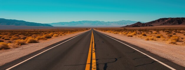 Canvas Print - Desert Road Stretching into Distant Mountains