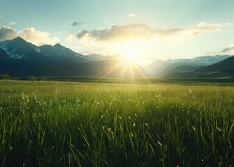 Poster - Majestic Sunset Over Lush Mountain Meadow