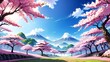 Japanese background, sakura, landscape, sakura petals, mountains, background on PC, anime wallpaper