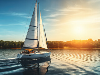 Wall Mural - sailboat at sunset created with Generative AI technology