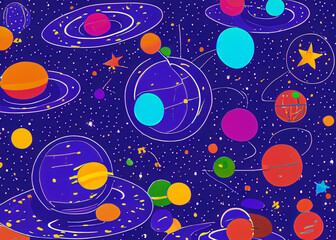 Wall Mural - abstract outer space wallpaper, cosmos or space background in cartoon style created with generative ai technology. High quality illustration