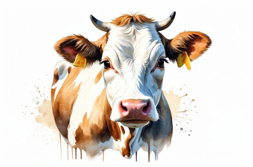 Wall Mural - cow in the field watercolor  style