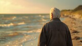 Fototapeta  - Loneliness in the elderly, loss of a spouse, widower, widowhood, life after losing a loved one, mental health of the elderly, care for seniors, dignified aging, joy in old age, grandfather, sunset 