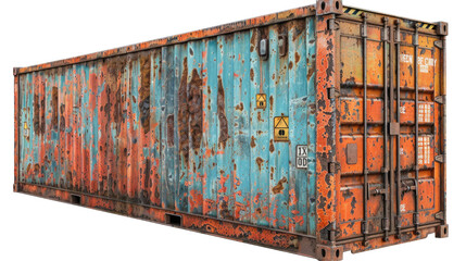 rusty shipping container isolated on transparent background, element for design