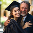 Father hugging his newly graduated daughter at graduation.