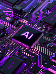 Wall Mural - Artificial intelligence micro chip with text on chip,close-up of circuit board chip, future , smart city , ai chip,gpt,Image generation