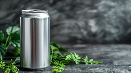Poster - Mock up empty silver soda can on abstract background with copy space for text placement