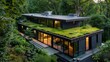 A green roof covered with sedum as a modern family building that is ecologically compatible and sustainable