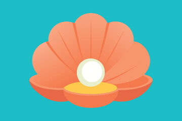 Poster - cartoon vector illustration of shell with pearl