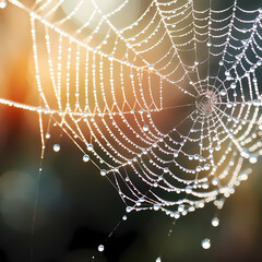 Canvas Print - Macro shot of a delicate spiderweb. 