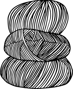 Three skeins of knitting thread lie on top of each other. Woolen yarn for creating warm clothes and soft toys. Vector illustration