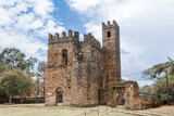 Fototapeta Sawanna - Royal Fasil Ghebbi palace, Gondar fortress-city, Ethiopia. Founded by Emperor Fasilides. Imperial palace castle complex is called Camelot of Africa. African architecture. UNESCO World Heritage Site.