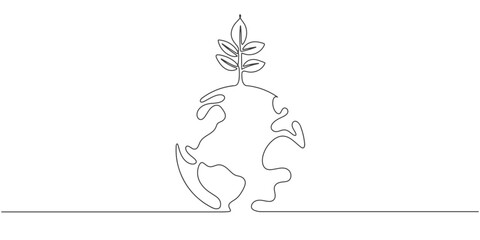 Wall Mural - Earth line art. line art drawing. Earth day. Ecology concept. Hand drawn vector illustration