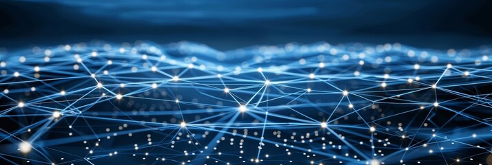 Poster - Blue and green abstract communication, cyber information technology, ai network connection concept.