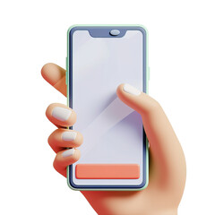 Wall Mural - Hand holding smart phone with blank screen, isolated on white or transparent background, 3D style.