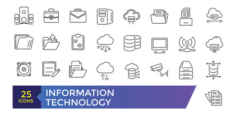 Poster - Information technology Machine learning, data analysis thin line icons set vector illustration. Outline algorithms and automatic smart processes icon collection.
