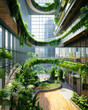 Green office concept with natural climate solutions, integrating eco-friendly practices in urban corporate settings. Sustainable green building. Eco-friendly building. Green architecture.