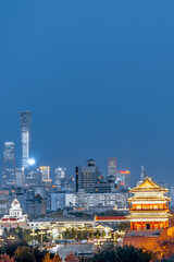 Sticker - Night View of Zhengyangmen City Tower and International Trade CBD Skyline in Qianmen, Beijing, China