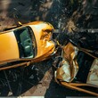 Overhead Shot of Yellow Car Collision