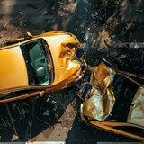 Fototapeta  - Overhead Shot of Yellow Car Collision