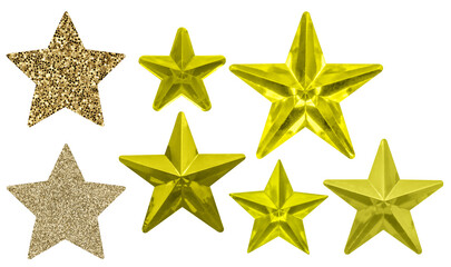Wall Mural - Golden Christmas star ornament bauble set isolated on white background