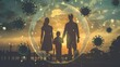 Silhouetted family inside a protective bubble. Generative ai