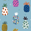 Seamless pattern with abstract colorful pineapples. Exotic summer background with fruits. Vector illustration