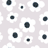Fototapeta Dinusie - Seamless floral pattern with white abstract flowers. Botanical minimal pastel texture. Vector illustration