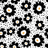 Fototapeta Dinusie - Seamless floral pattern with black abstract flowers. Botanical monochrome bold texture. Vector illustration