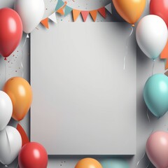 Wall Mural - 3d rendering of birthday party background. 3d rendering of birthday party background. birthday party banner with confetti, balloons and confetti. top view. flat lay. copy space.