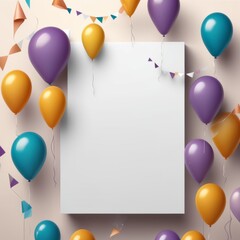 Wall Mural - blank white sheet calendar with white balloons. 3d illustration blank white sheet calendar with white balloons. 3d illustration blank white paper sheet with balloons, birthday or party invitation. 3d 