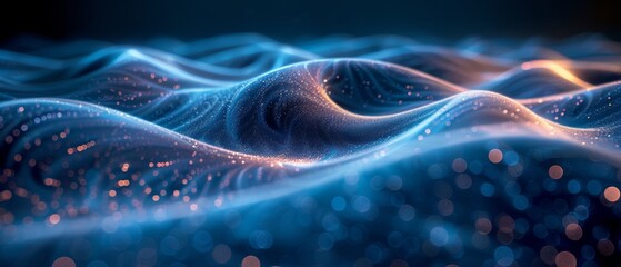Poster - An abstract digital wave on a blue background. A futuristic point wave. Big data. 3D rendering.