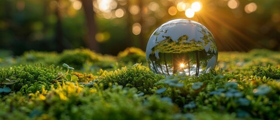 Poster - Concept for environment and conservation of green moss in a glass globe