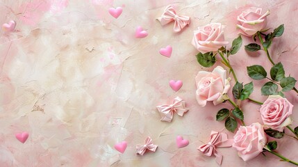 Aufkleber - Featuring pink roses, a bow, and paper hearts in honor of Valentine's Day