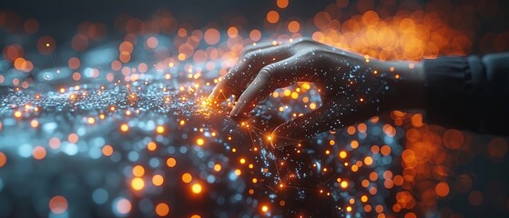 Aufkleber - A businessman touches a digital data network for next generation technology in cyberspace, digital software development, algorithms, and metaverses.