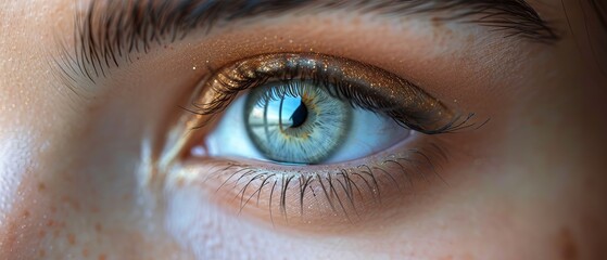 Aufkleber - Horizontal close-up of a woman's eye with visual effects, isolated on white.