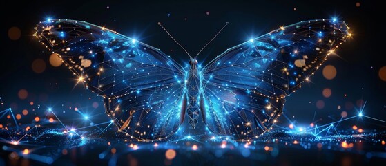 Aufkleber - A butterfly composed of polygons. A low poly  illustration of a starry sky or Cosmos. A digital flyer composed of lines, dots and shapes.