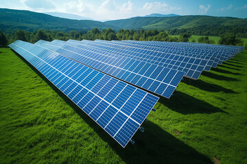 Wall Mural - Solar panels at a solar farm at a desert on a sunny day.