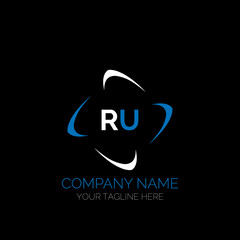 RU letter logo creative design. RU unique design. RU creative initials letter logo concept. RU letter logo design on black background.