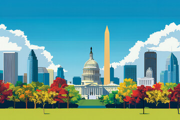 Wall Mural - A flat vector skyline illustration of Washington DC, United States. Capital of USA.