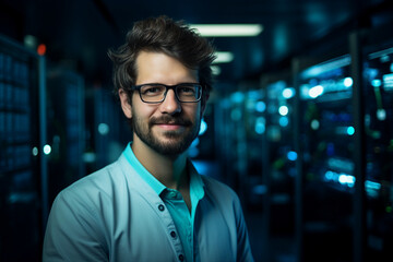 Hard working person in modern interior office programming writing web java script code AI technology generation