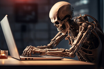 Poster - hard working person in modern interior office programming writing web java script code ai technology