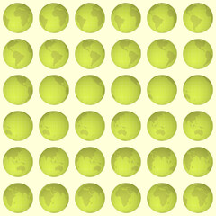 Fototapete - Collection of earth globes. Normal sphere view. Rotation step 10 degrees. Solid color style. World map with sparse graticule lines on warm background. Amazing vector illustration.