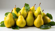 Ripe yellow pears on a white background