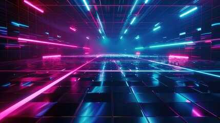Synthwave wireframe net illustration. Abstract digital background. 80s, 90s Retro futurism, Retro wave cyber grid.