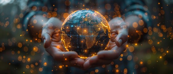 Leinwandbilder - An image of an Internet of Things (IOT) dashboard with AR (Augmented Reality). A businessman showing a globe of the world. 