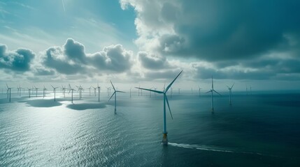 Aufkleber - Coastal windmill park Flevoland Netherlands IJsselmeer. Aerial view of a windmill park in the ocean with a wind turbine.