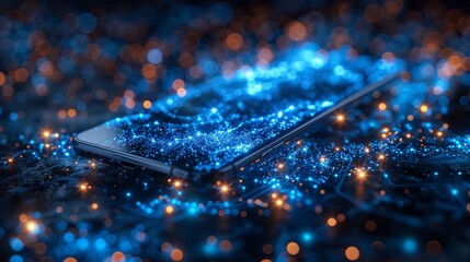 Fototapete - Isolated on a dark background, technology 2021 concept with mobile phone. Concept vision technology year 2021.