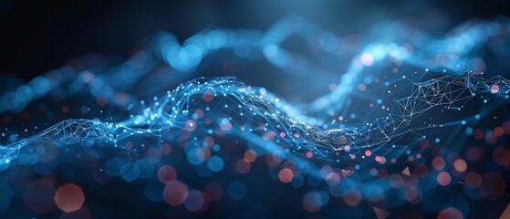 Aufkleber - Future data technology abstract illustration. Low poly shape with connecting dots and lines on a dark background. 3D rendering. Big data visualization.