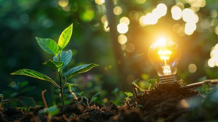Aufkleber - Plants growing in bulbs, environmental protection, sustainable energy sources.